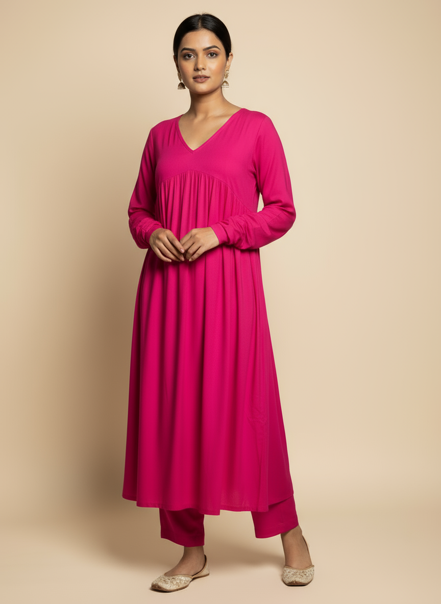 Pink Rayon Kurta Set with Pant Pocket