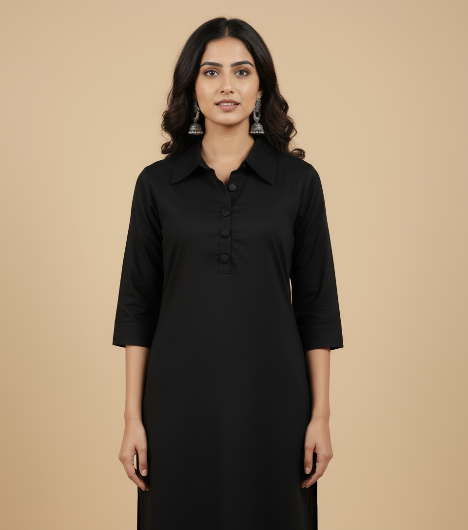 Black Mul Cotton Kurta Set