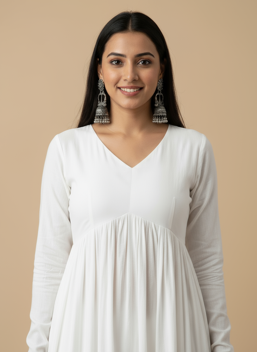 White Rayon Kurtha Set with Pant Pocket
