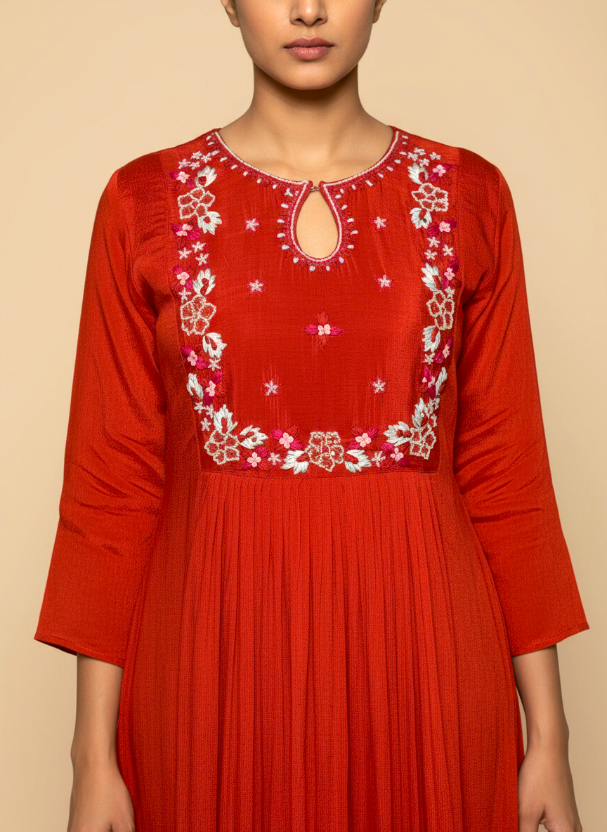 Orange Anarkali with Thread Work