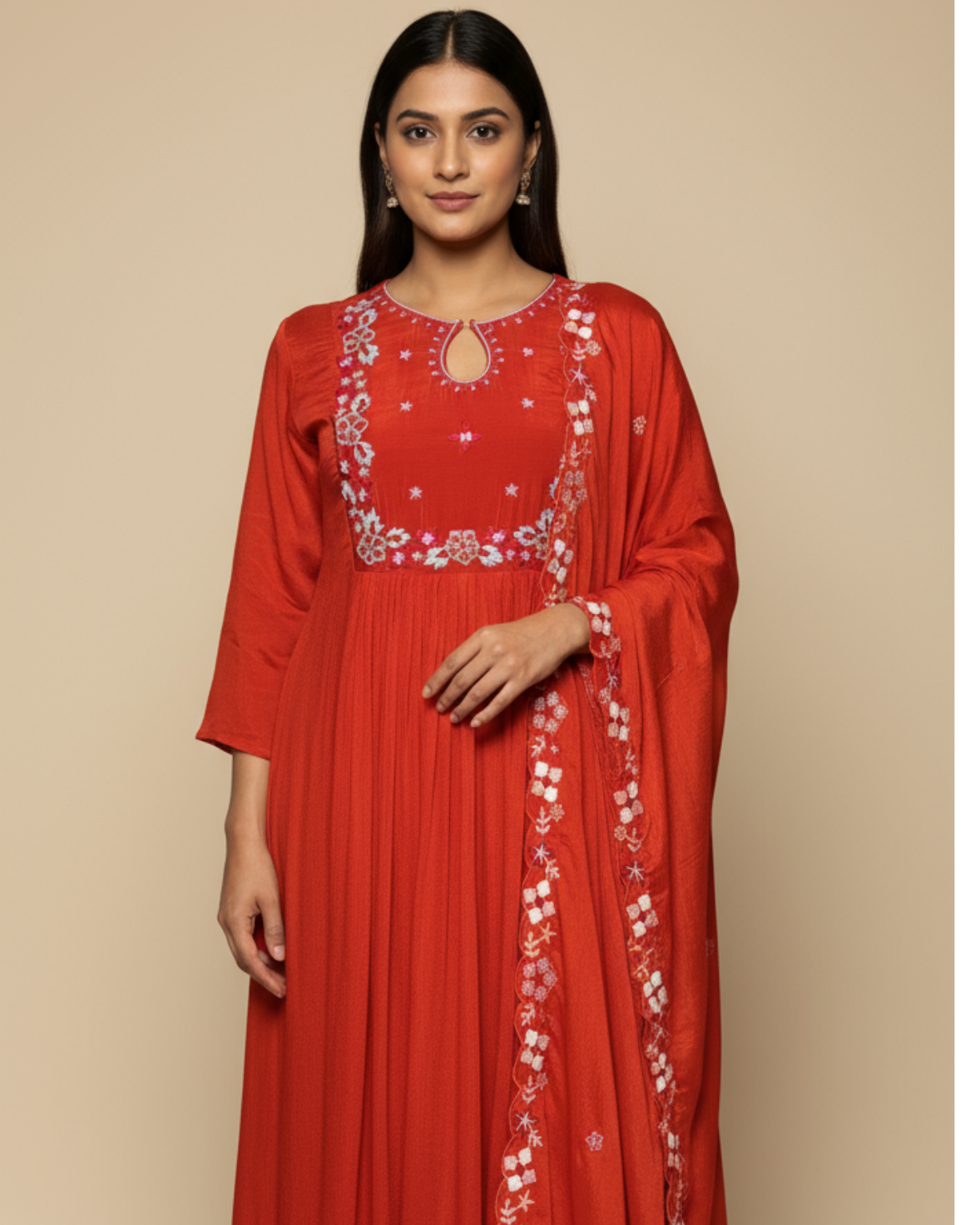 Orange Anarkali with Thread Work