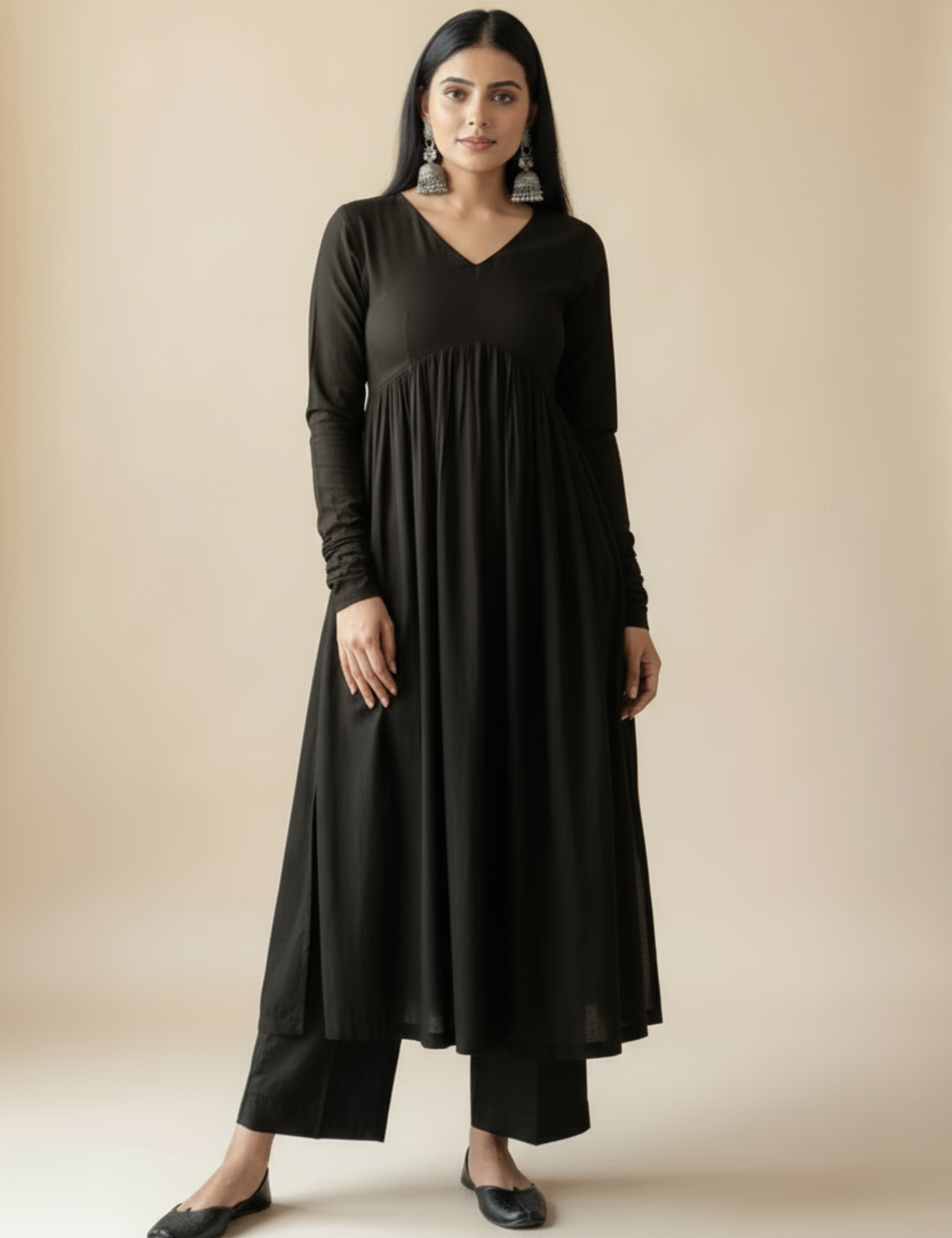 Black Rayon Kurta Set with Pant Pocket