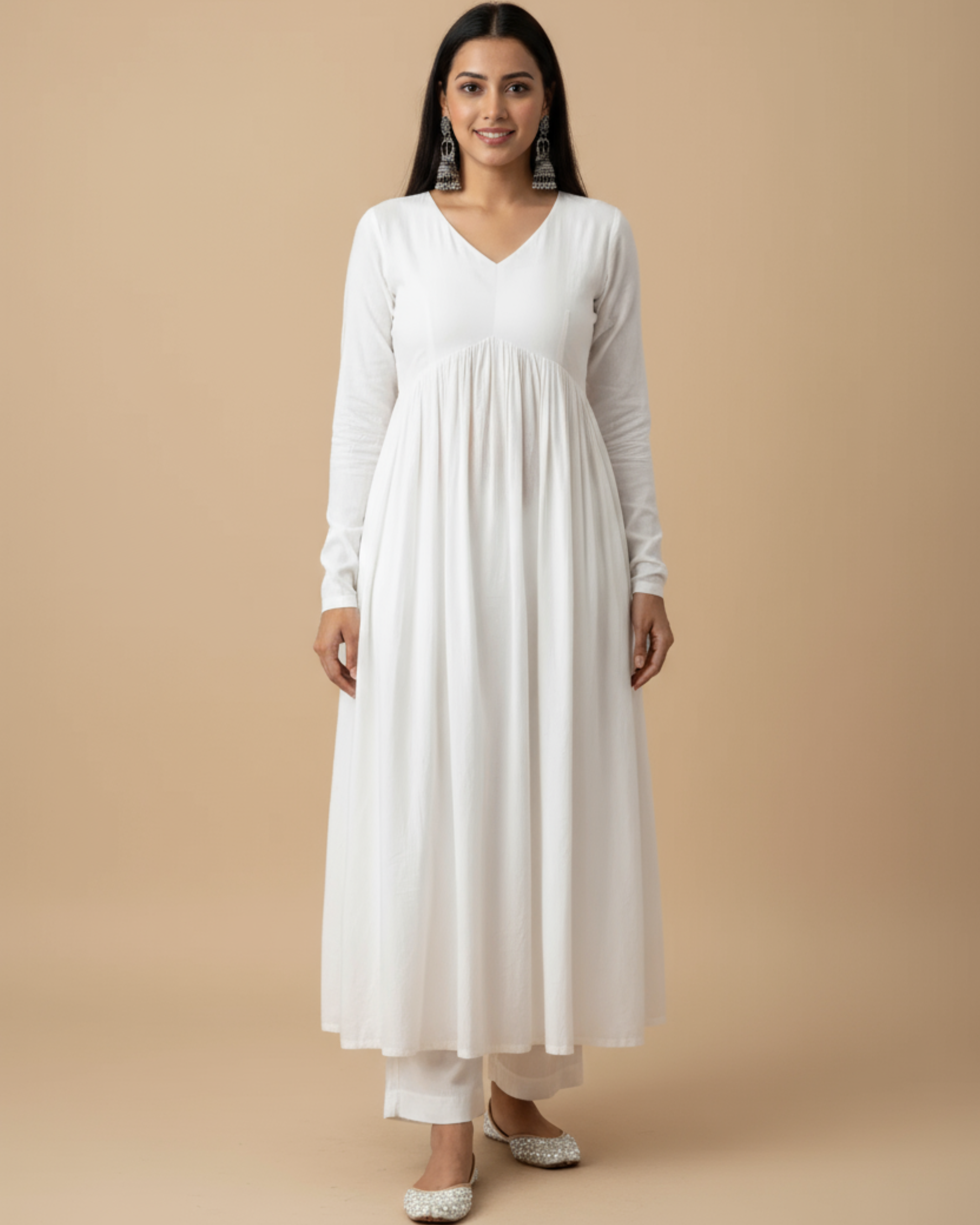 White Rayon Kurtha Set with Pant Pocket