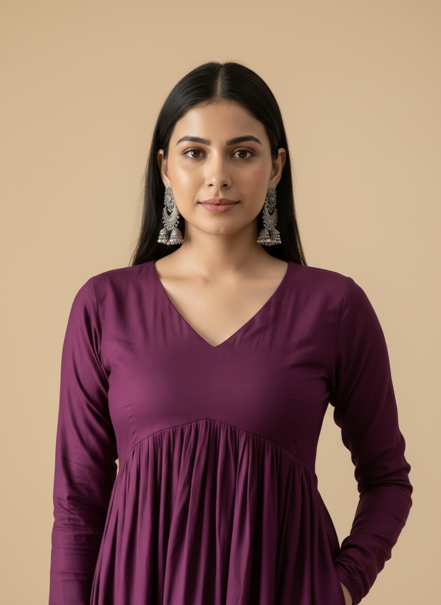 Purple Rayon Kurta Set with Pant Pocket