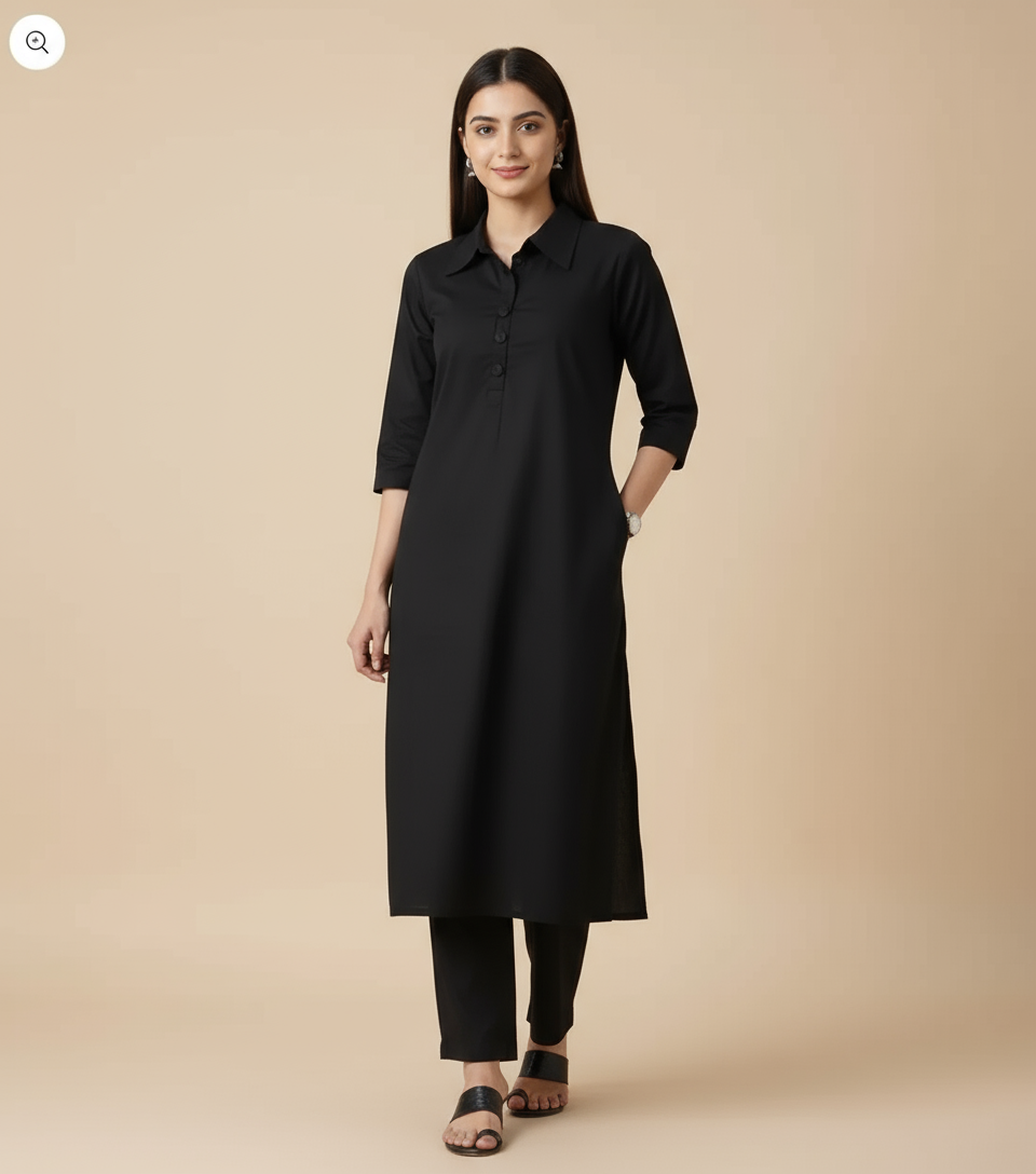 Black Mul Cotton Kurta Set