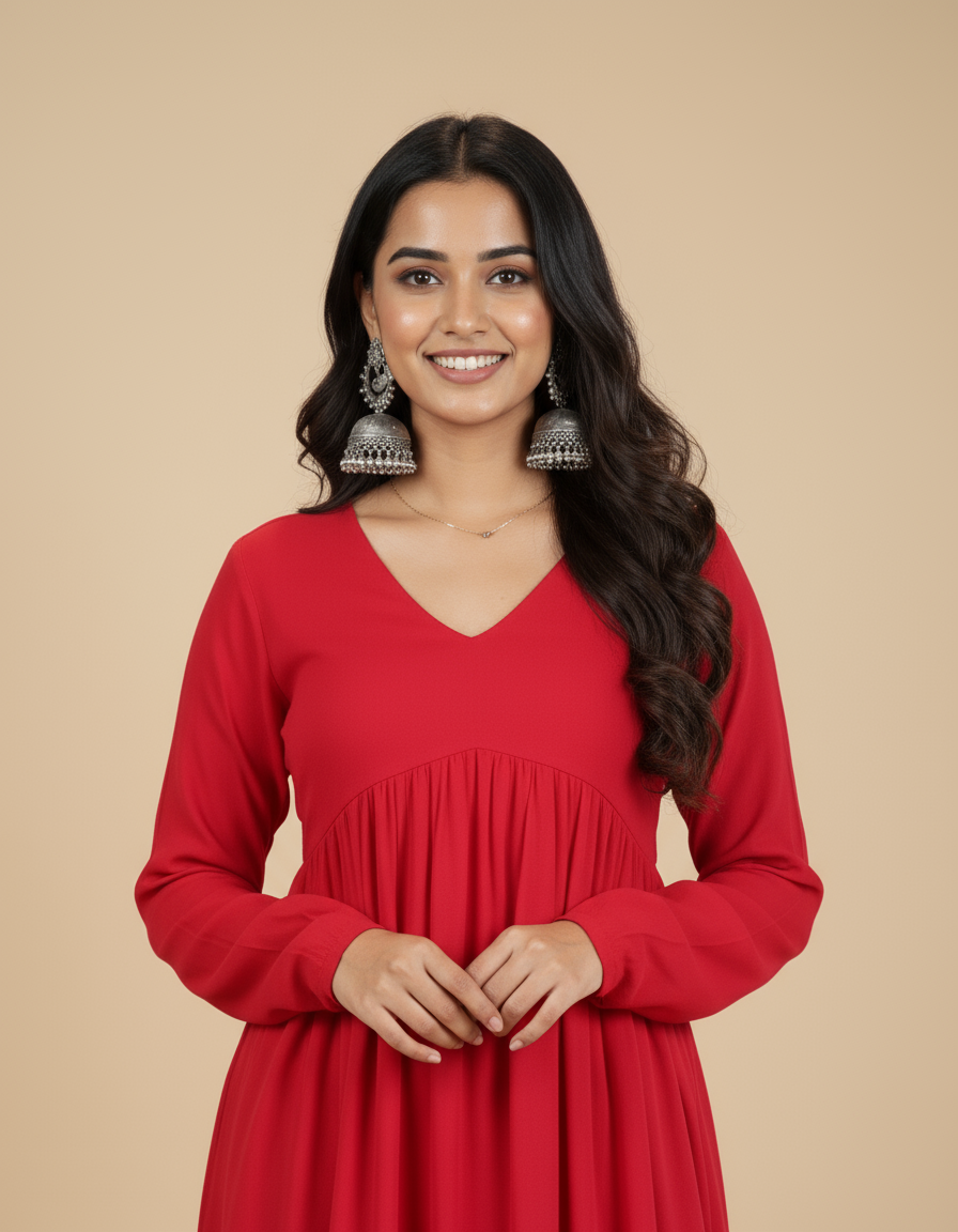 Red Rayon Kurtha Set with Pant Pocket