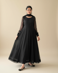 Black Georgette Anarkali with Four Side Lace Dupatta