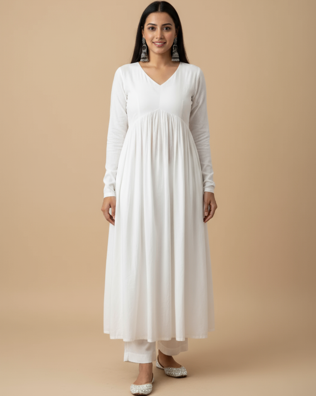 White Rayon Kurtha Set with Pant Pocket