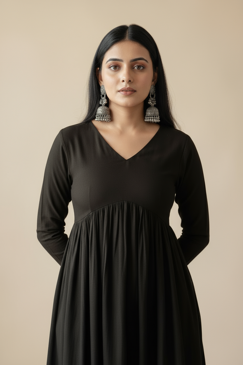 Black Rayon Kurta Set with Pant Pocket